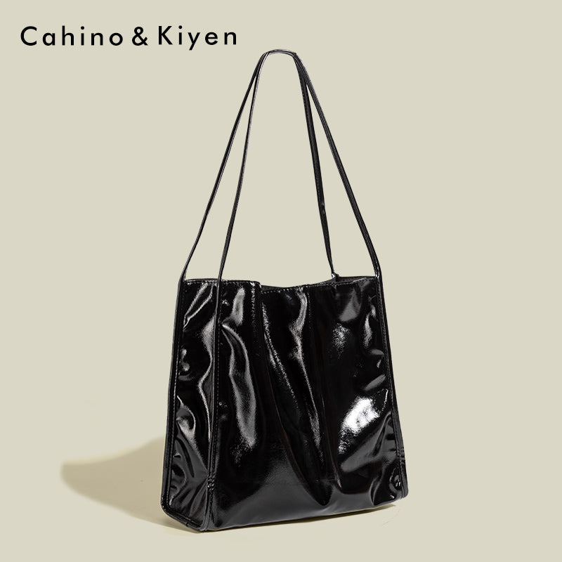 CahinoKiyen Niche Design Soft Tote Bag Women's Large Capacity Vintage PU Leather Bag Shoulder Purse