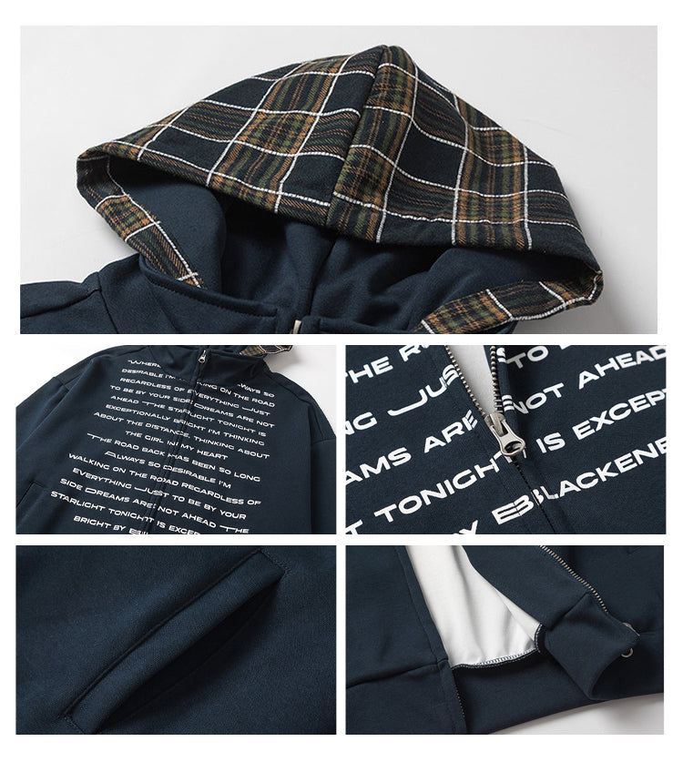 سترة BLACKBB American Patchwork منقوشة بغطاء للرأس ومطبوعة بسحاب