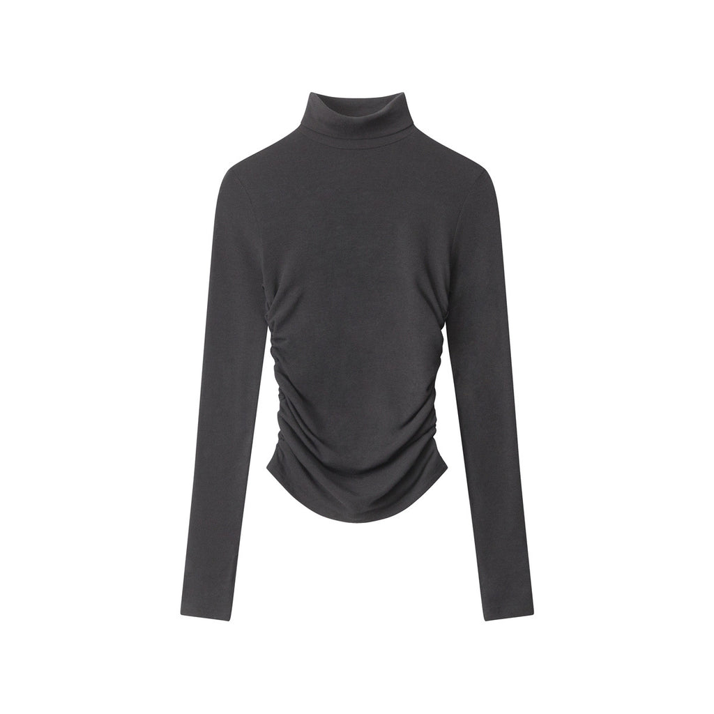 Nariele High Neck Ruffle Long Sleeve Slim Fit Top