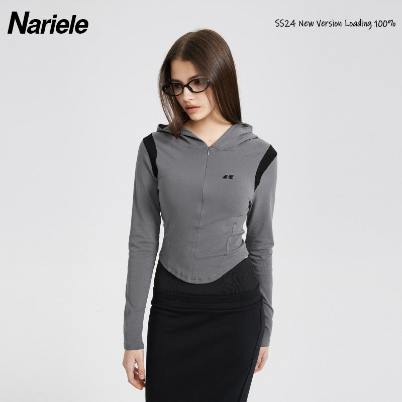 Nariele Casual Slim Long Sleeve Crop Top Fit Jacket Hoodie