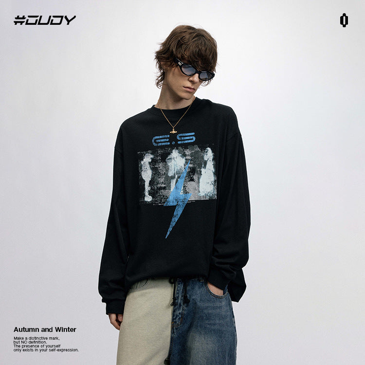 OVDY streetwear 260g long sleeve letter print drop shoulder sweatshirt