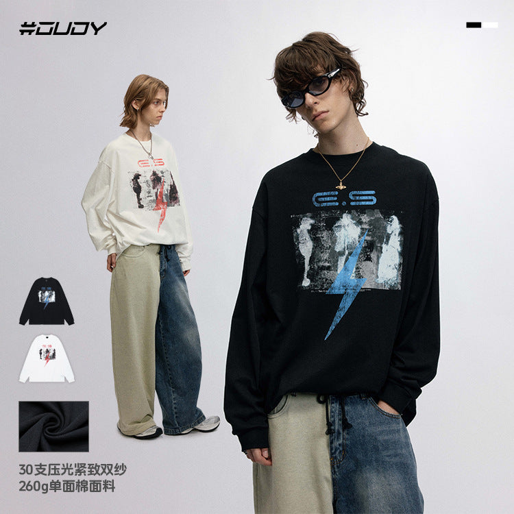 OVDY streetwear 260g long sleeve letter print drop shoulder sweatshirt