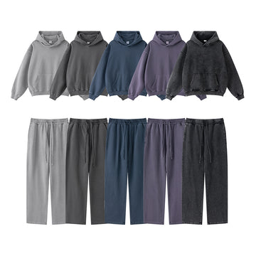 BE 100% Cotton Ragged Edges Retro Hoodie Pants Set