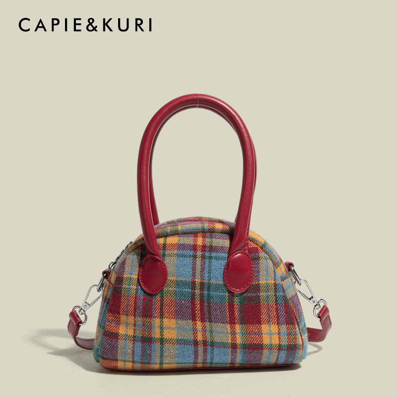 CAPIE&KURI Original Checkered Maillard Shell Bag Commuter Tote Bag One Shoulder Crossbody Purse