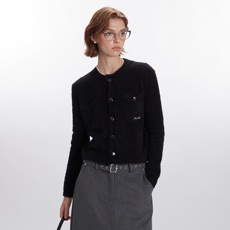 Nariele round neck knitted sweater women's french top jacket short cardigan