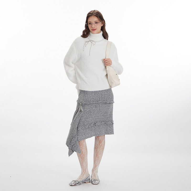 Nariele Solid Color Turtle neck Sweater Loose Fluffy Sweater