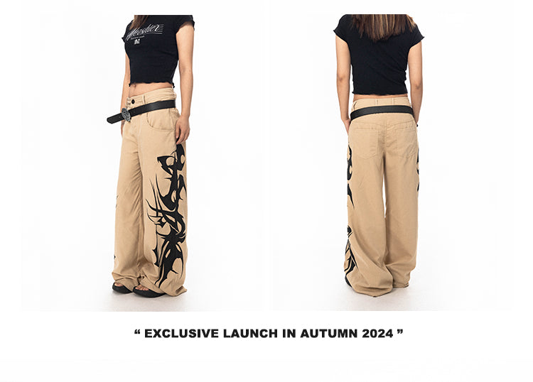 BLACKBB طباعة ميلينيال هوتي منخفضة الارتفاع السراويل واسعة الساق