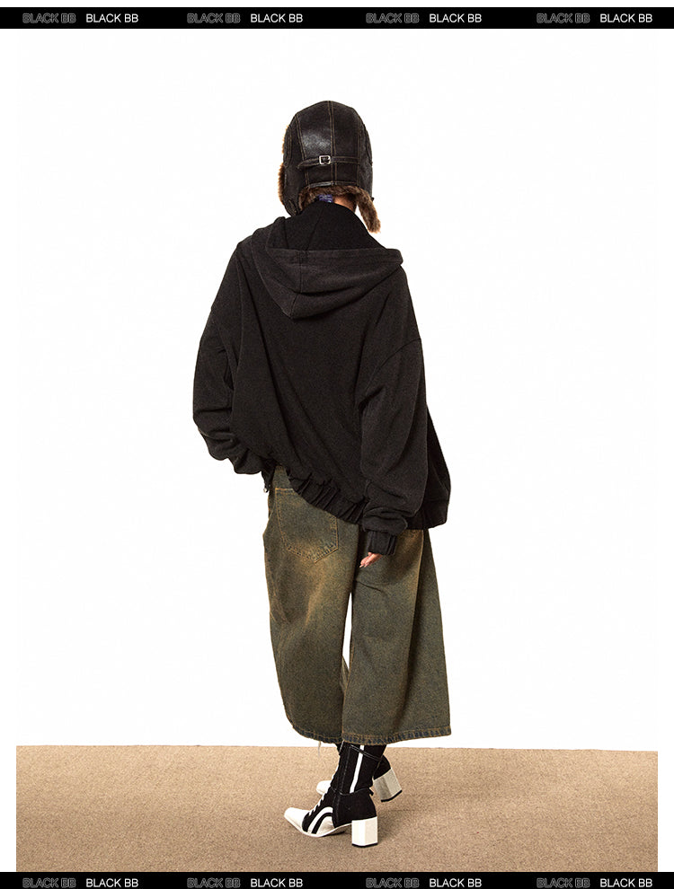 BLACKBB Spice Girl Sporty Fried Color Washed Zip Up Jacket