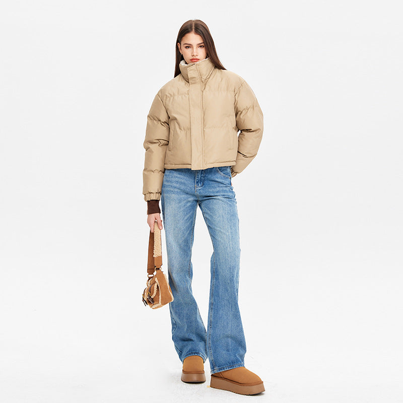 Nariele Reversible Retro Stand Collar Puffy Cropped Top Jacket