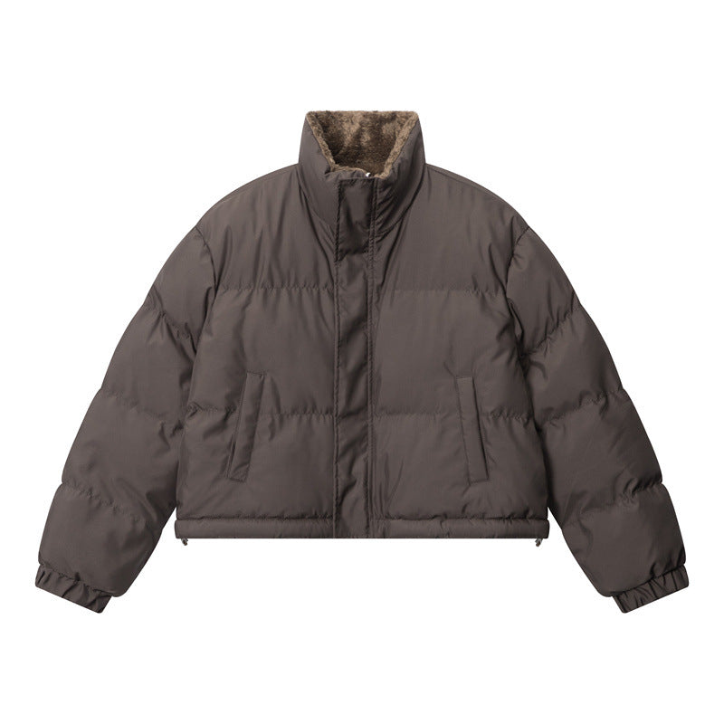 Nariele Reversible Retro Stand Collar Puffy Cropped Top Jacket