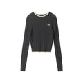 Nariele Embroidery Crew Neck Top Striped Long Sleeve Slim Knit Sweater