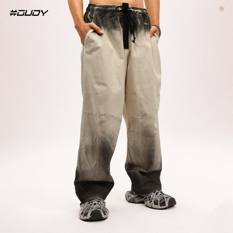 #OVDY Casual Hand-spray Spray Knee Pleated Design Pants