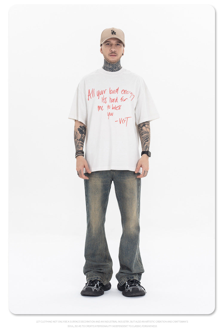 FORGIVNESS Spray Dirty Dyeing Distressed Washed Slogan Spoof Tee
