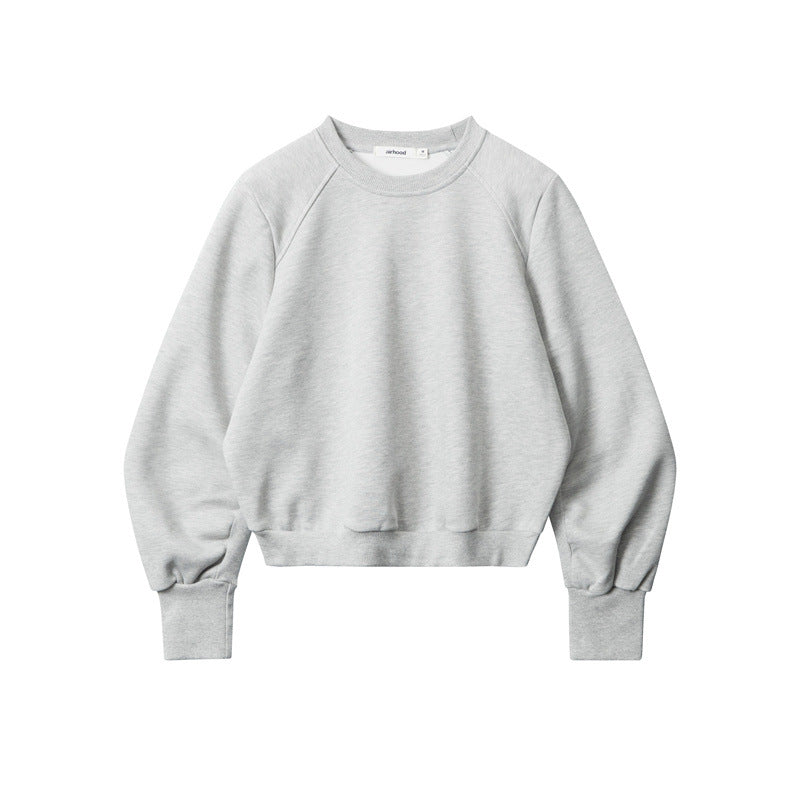 Nariele Round Neck Solid Color Pullover Sweet Short Sweatshirt