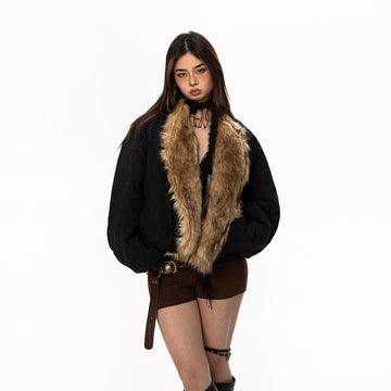 BLACKBB  Fur Collar Wide Flight Cotton Jacket