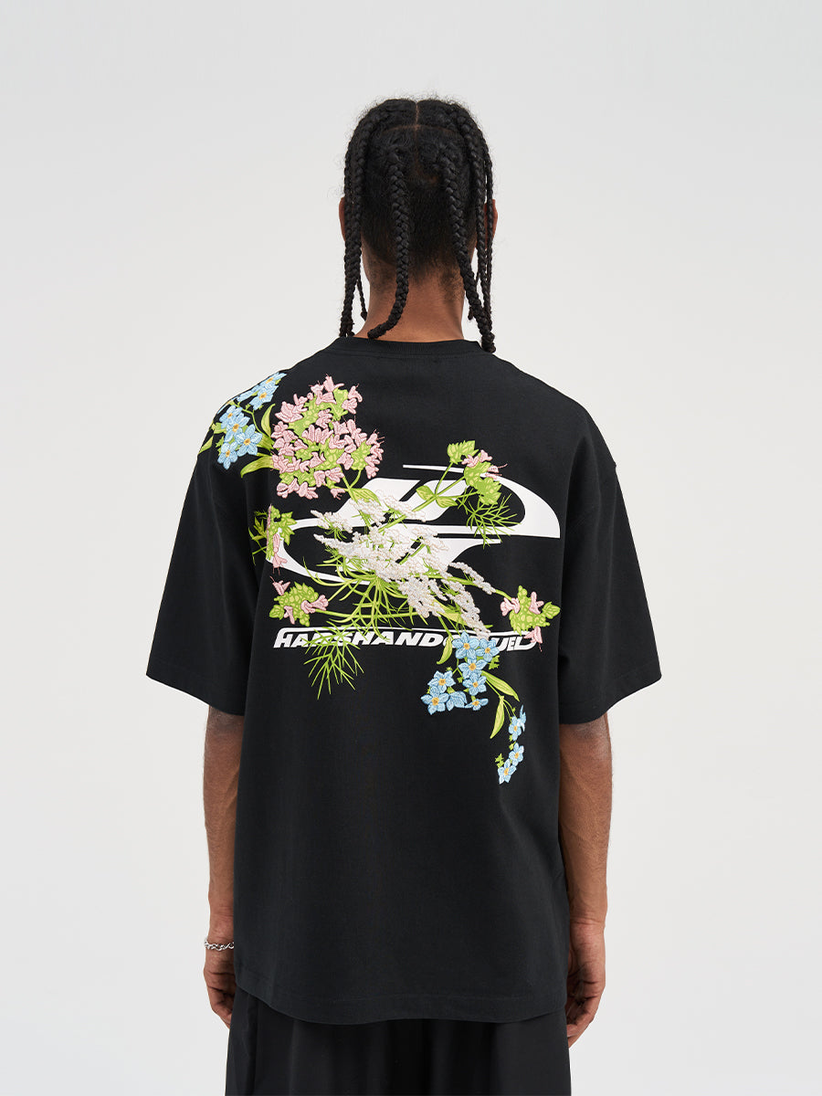 (Clearance) harshandcruel Floral Embroidery Tee