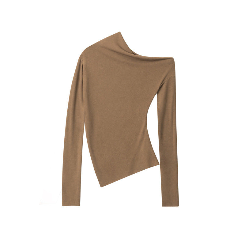 Nariele Irregular Shoulder Long-sleeved Crop Top Slim Chic T-shirt