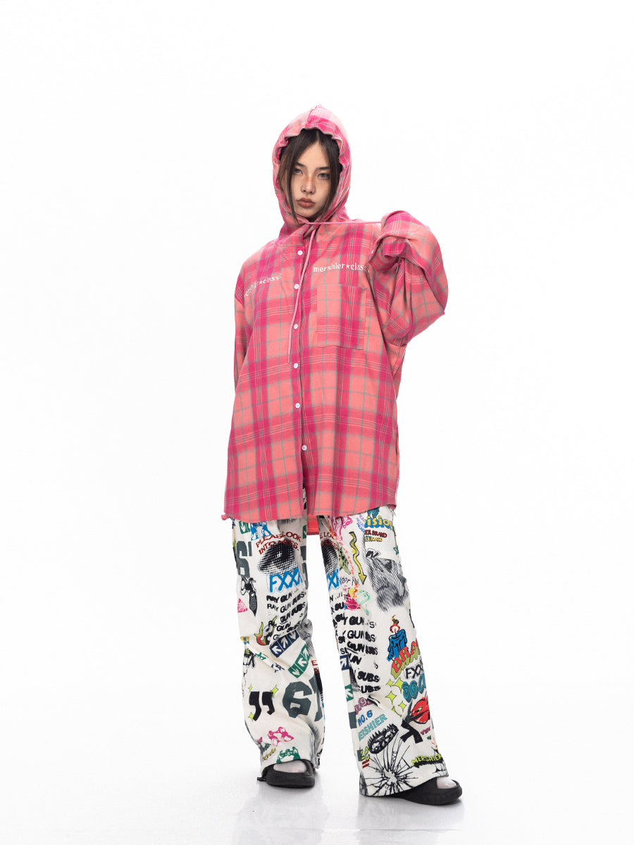 BLACKBB قميص زوجين فضفاضة مطرزة الوردي الصدر