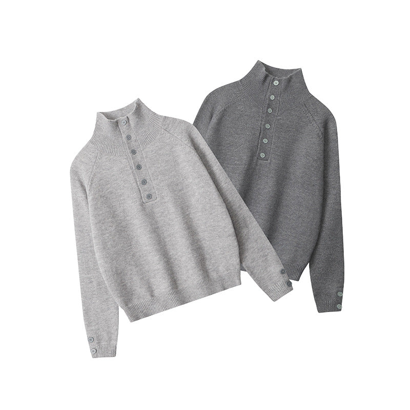 Nariele Stand Neck Buttons Sweater Knit Solid Color Base Waer Thermal Top