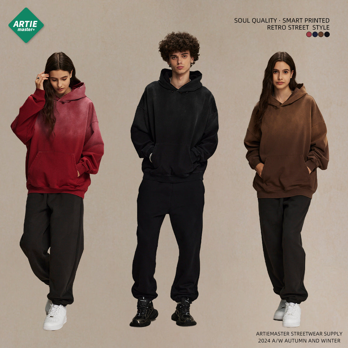 ARTIE 450g Heavy Wash Water Hole Retro Hoodie