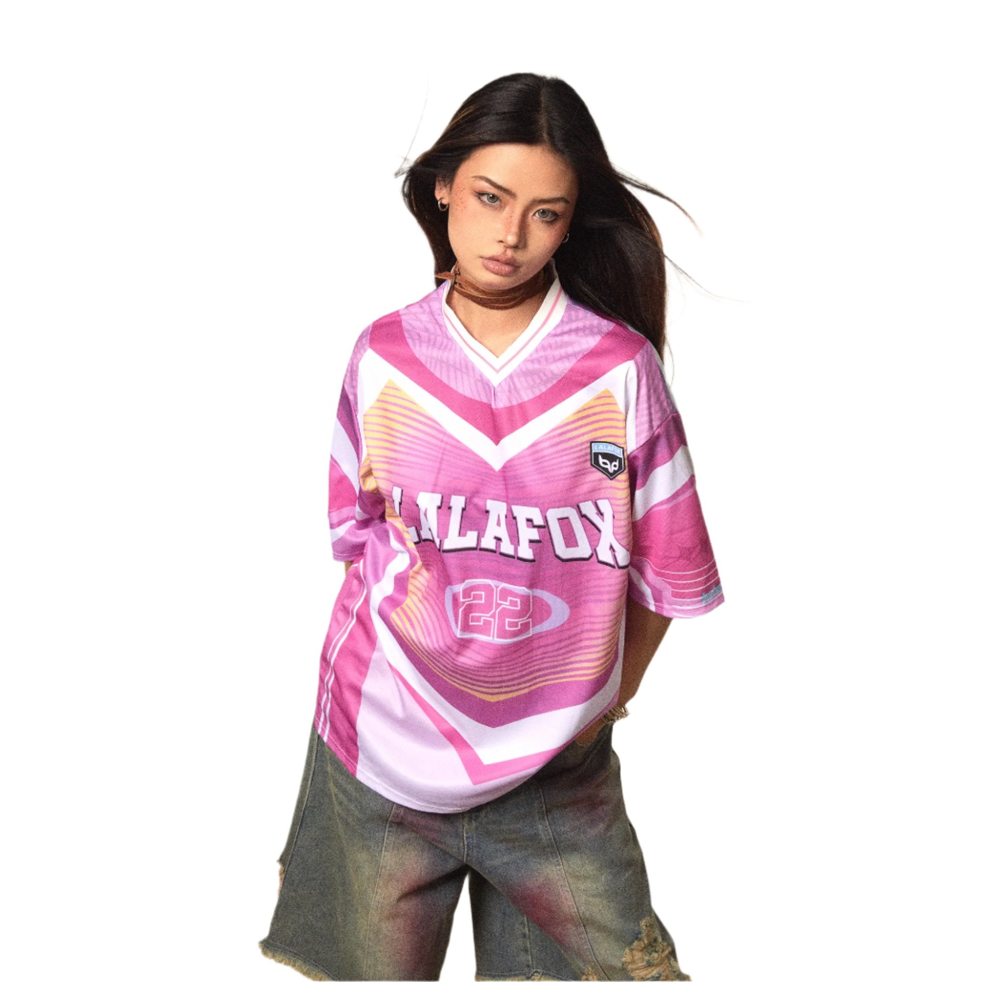 BLACKBB American Personality قميص رياضي وردي مطبوع برقبة على شكل حرف V