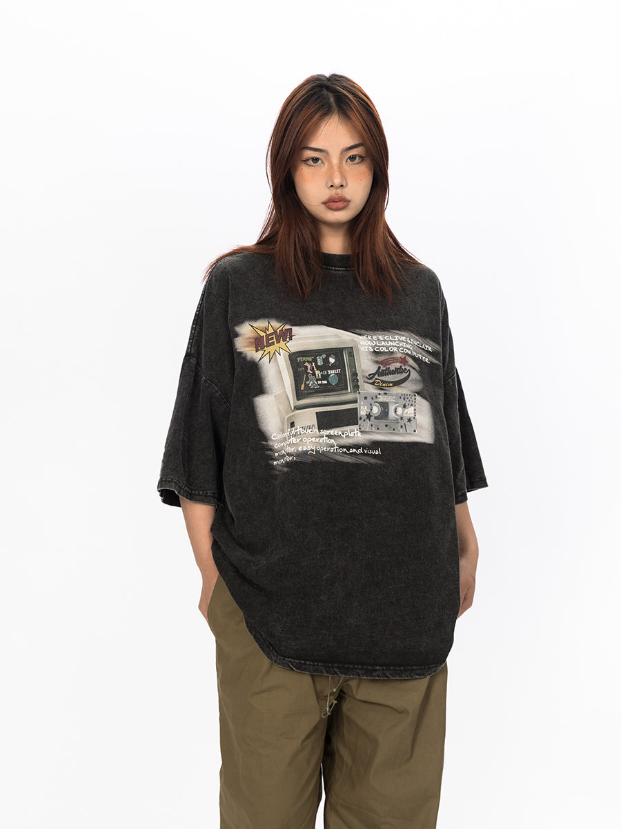 تي شيرت BLACKBB Design Sense مطبوع بأكمام قصيرة من القطن