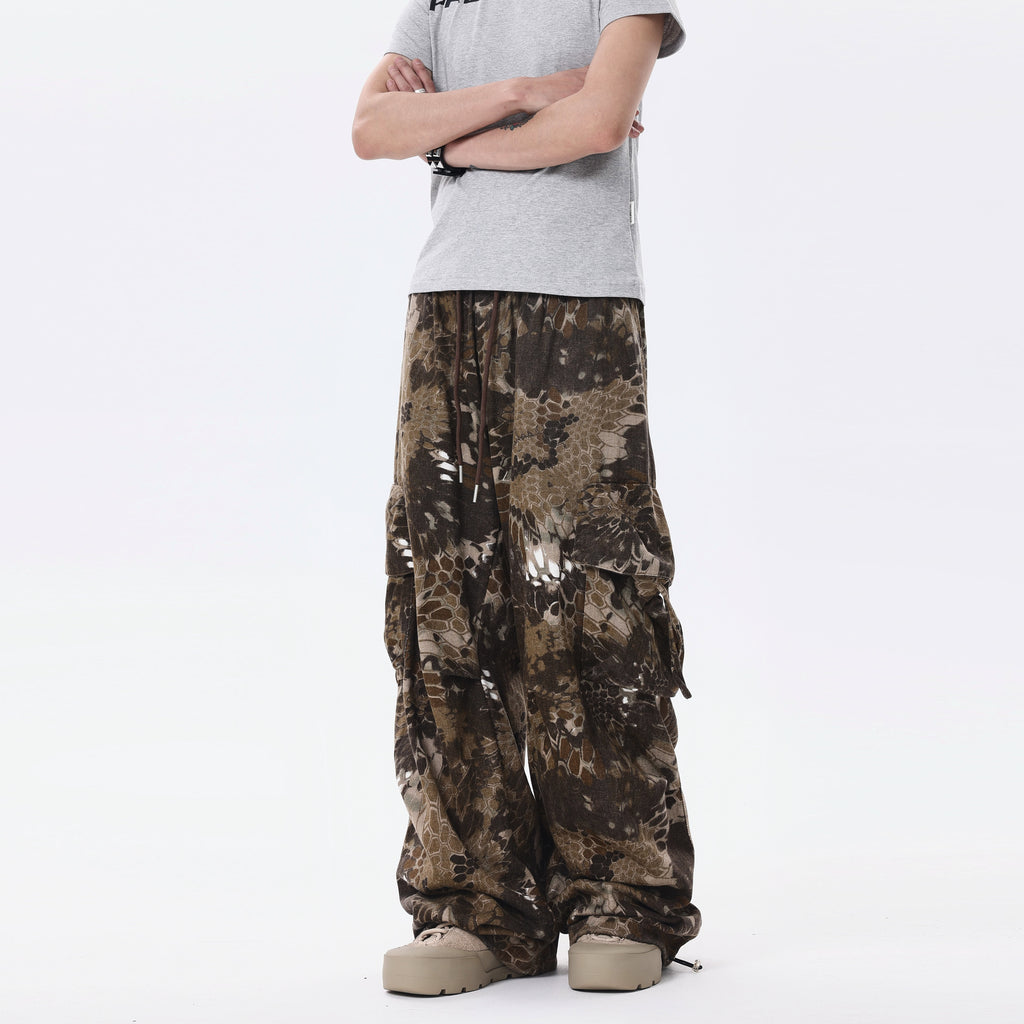 BTSG* American Retro Wasteland Snake Camouflage Multi-Pocket Cargo Pants