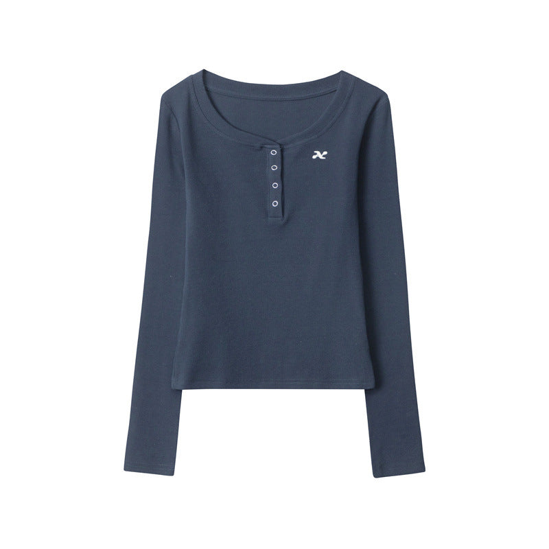 Nariele Sweet Babes Embroidered Buttons Long Sleeve T-Shirt  Chic Top