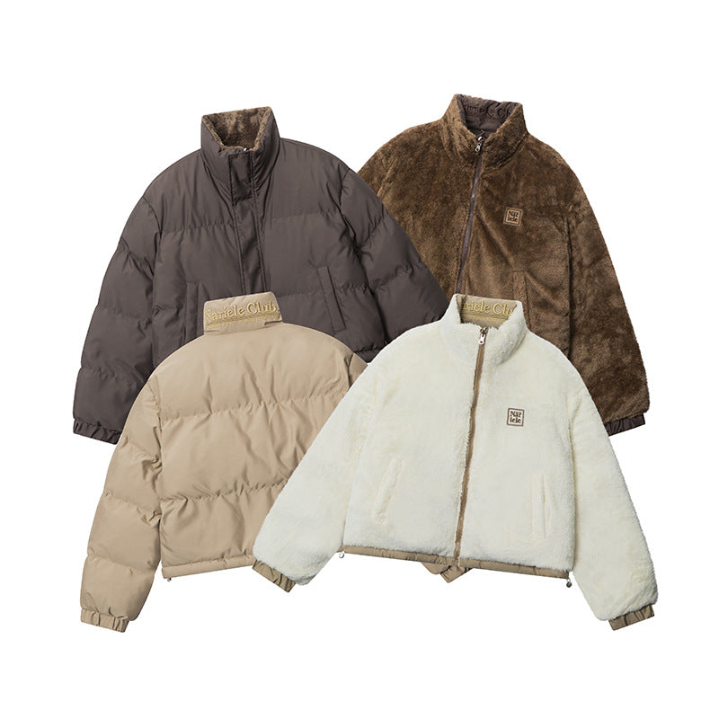 Nariele Reversible Retro Stand Collar Puffy Cropped Top Jacket