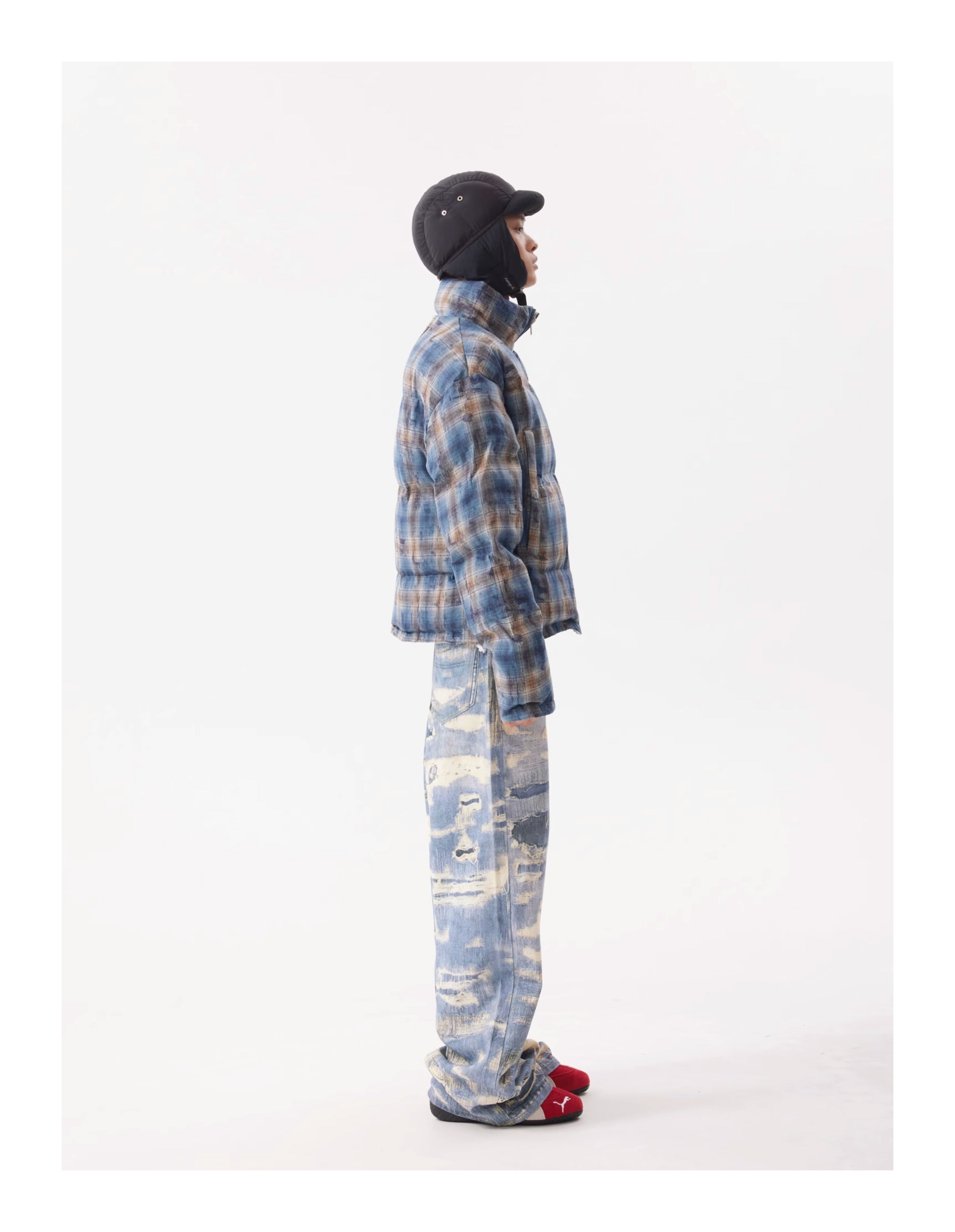 BTSG Reversible Plaid Cropped Puffer Jacket