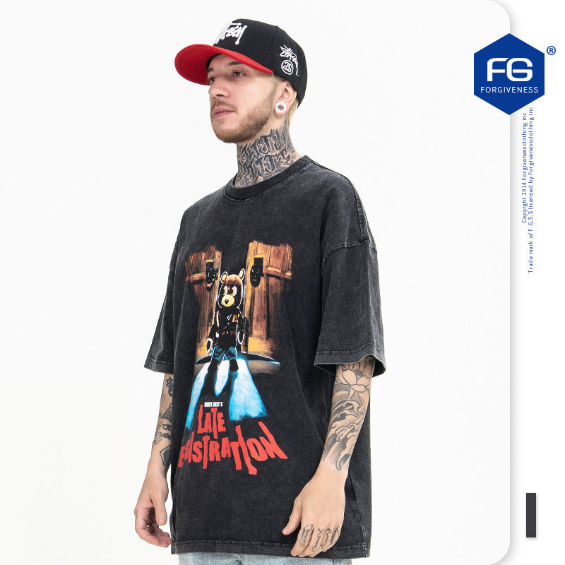 (Clearance) FG American Fashion Bear Print Short-Sleeved Tee