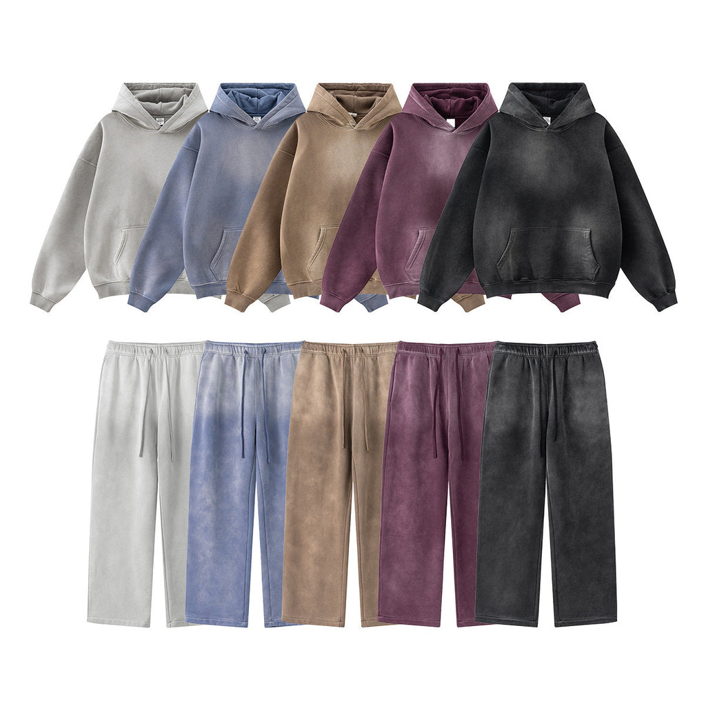 طقم بنطال بقلنسوة فضفاض من الصوف بصبغة الرش المتعثرة من BE Retro