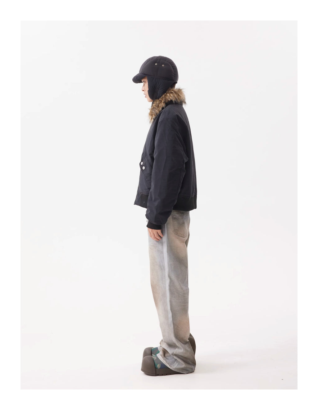 BTSG FUR Detachable Plush Collar Cropped Cargo Jacket