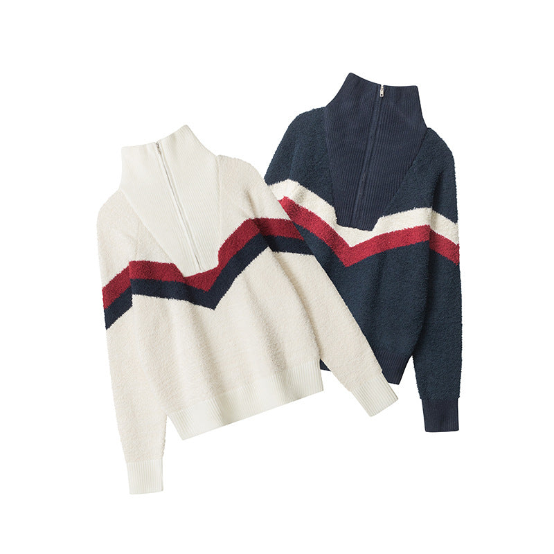 Nariele American Retro Style Striped Knit Loose Pullover Sweater