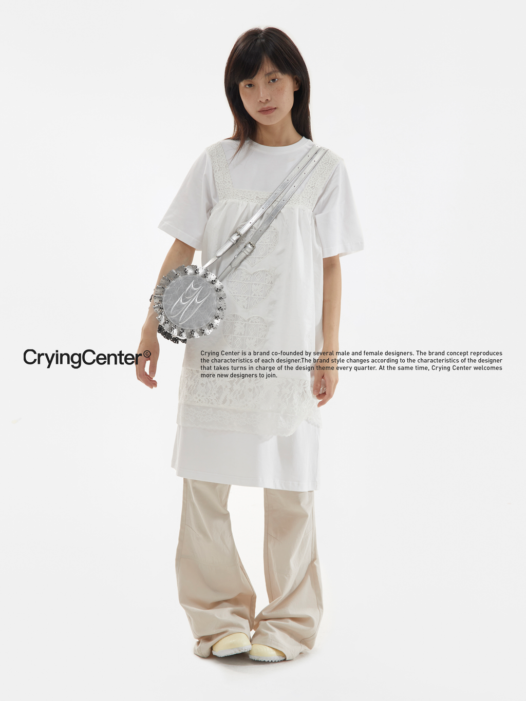 CryingCenter silver-toned leather lace cylinder shoulder cross-body bag