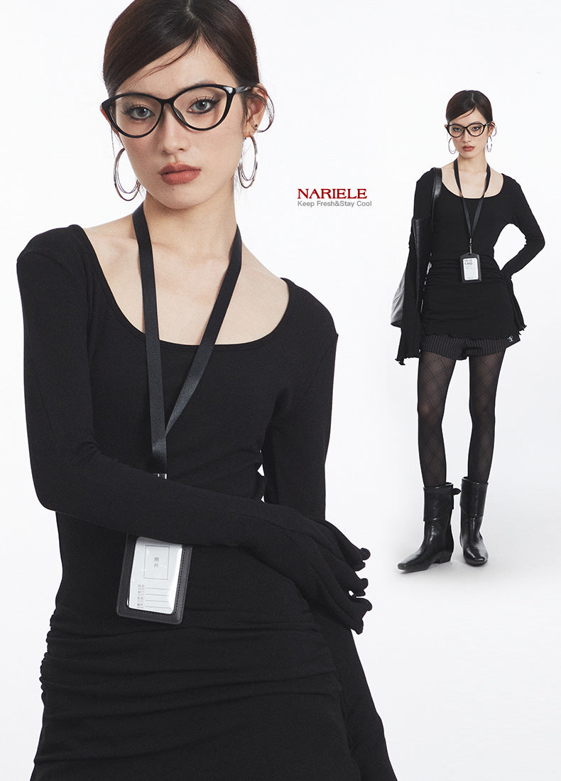 Nariele Thin Ruffle Design Bell Sleeve Sweet Babes Irregular Slim Long Sleeve Top