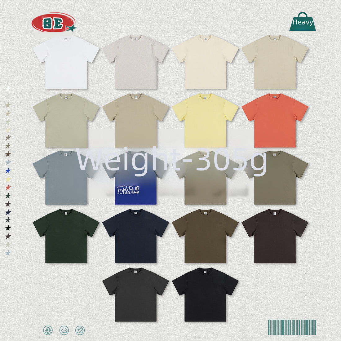 BE 305G Heavy 100% Cotton Tee 16 Colors