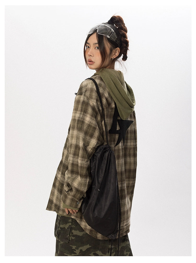 BLACKBB Vintage Plaid Flocked B Letter Print Shirt