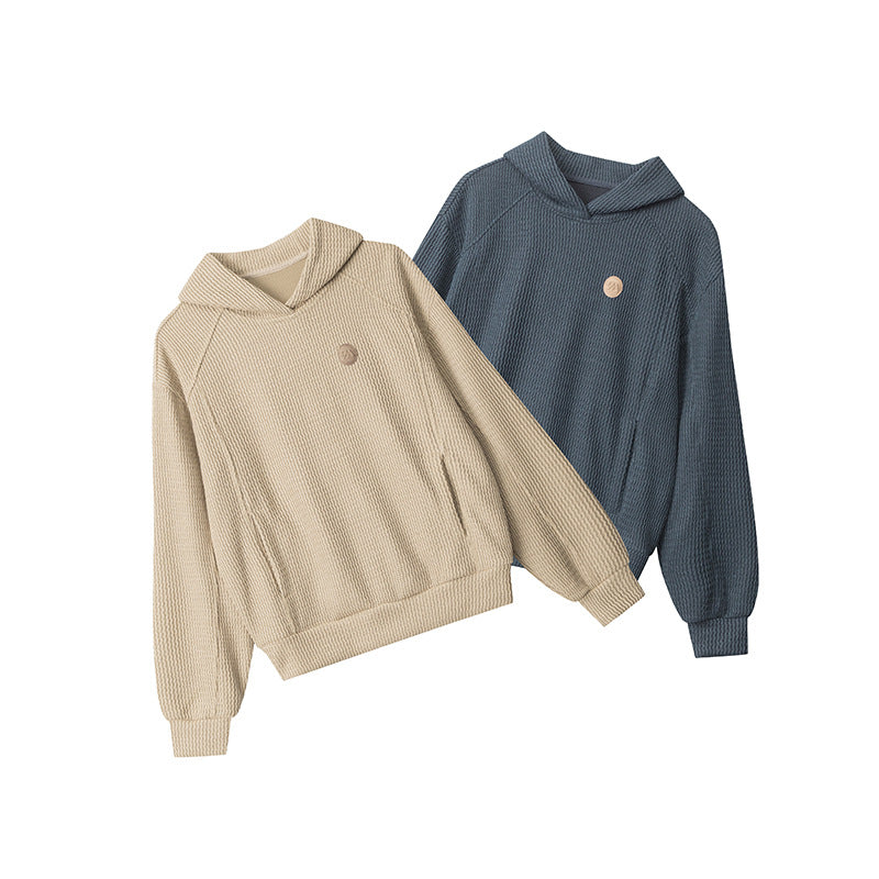 Nariele Retro Embroidered Label Pullover Hoodie Loose Sweatshirt