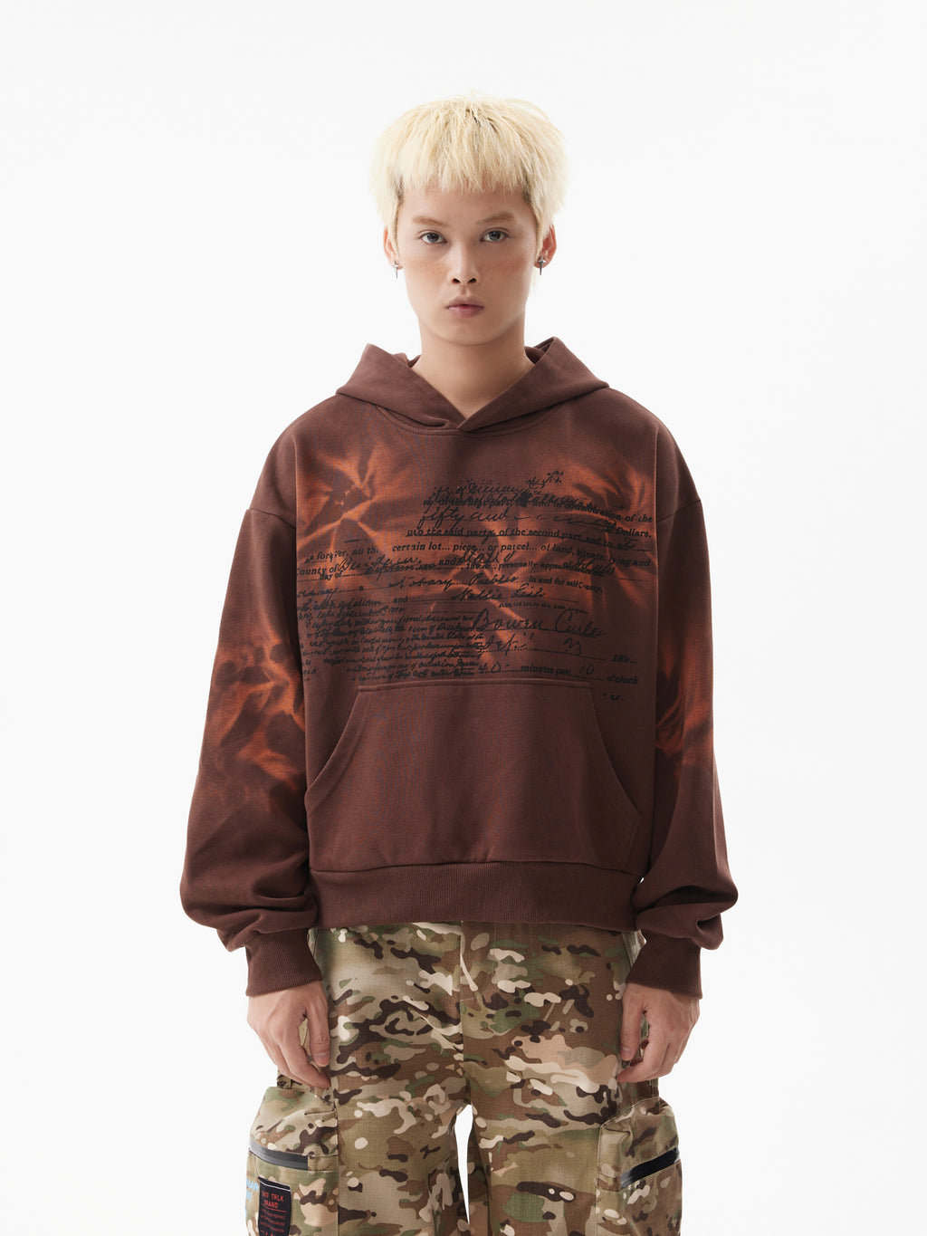 BTSG American Vintage Gradient Slogan Print Silhouette Hooded Cropped Hoodie