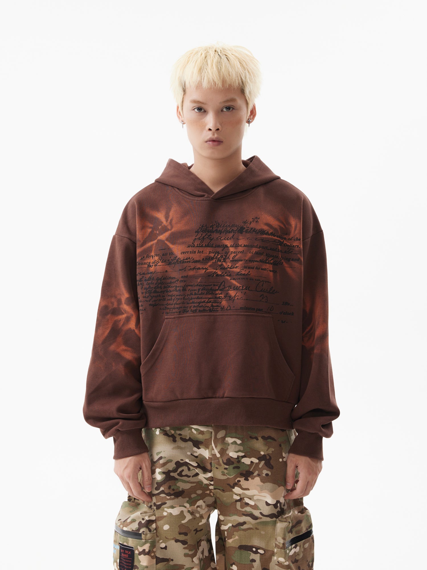 BTSG American Vintage Gradient Slogan Print Silhouette Hooded Cropped Hoodie