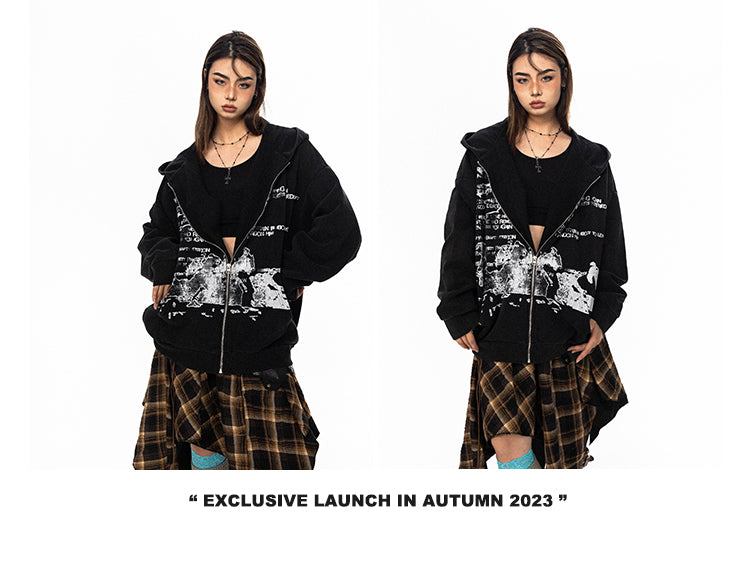 BLACKBB Vintage Washed Alphabet Zip Up Jacket