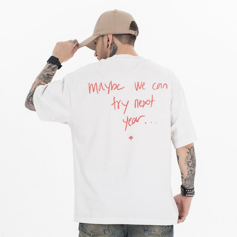 FORGIVNESS Spray Dirty Dyeing Distressed Washed Slogan Spoof Tee