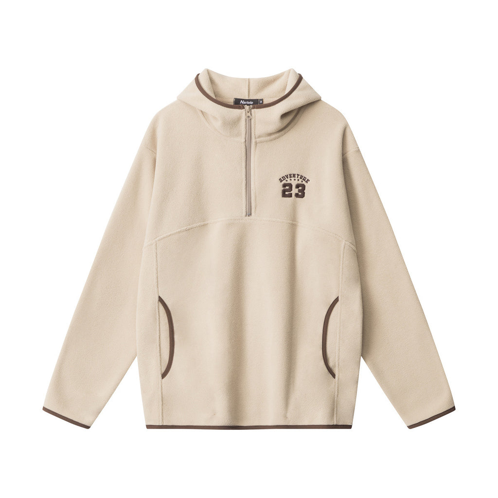 Nariele Letter Embroidery Half Zipper Hoodie Loose Sweatshirt