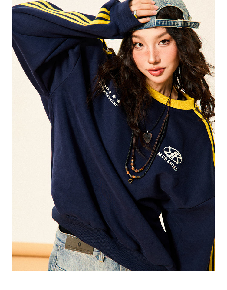 Mershier American Retro Sports Crew Neck Sweatshirt