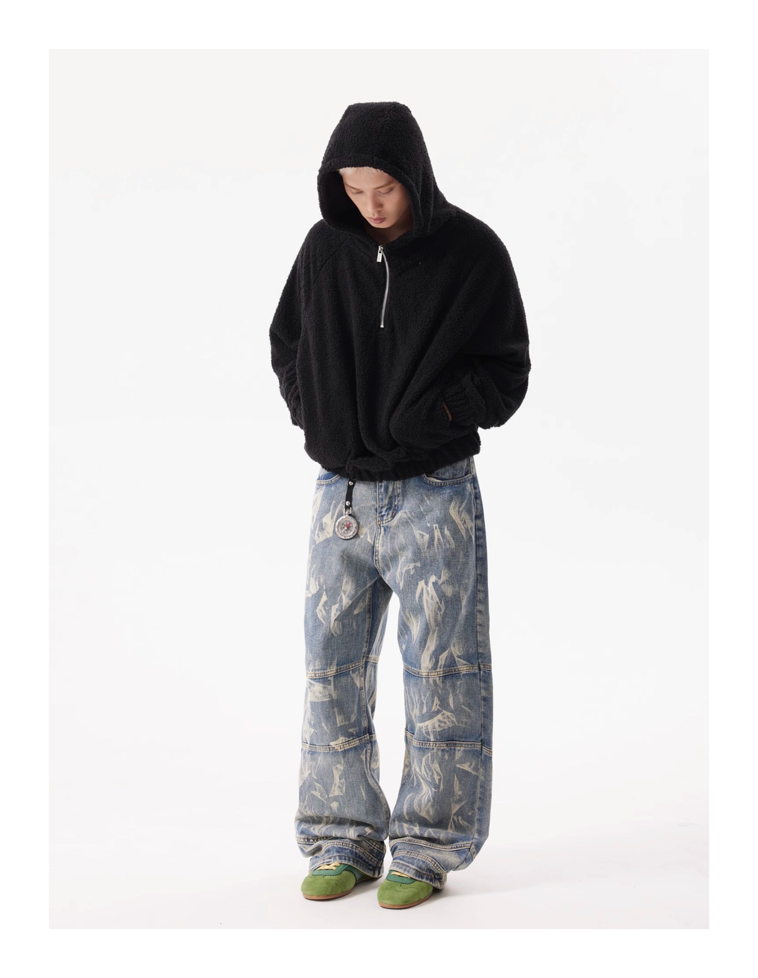 BTSG American Retro Washed Stitched Structure Jeans, Street Hip-Hop Ruffian