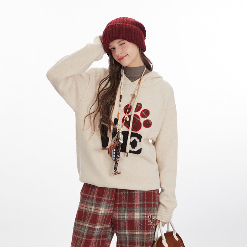 Nariele  Crew Neck Sweater Patch Knitwear Casual Embroidery Sweater Hoodie