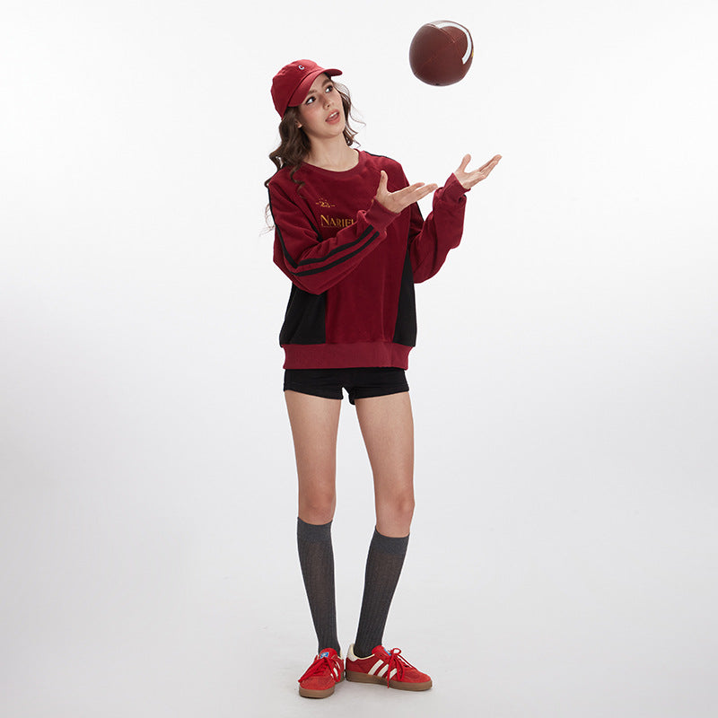 Nariele Sports Style Loose Long Sleeve Crew Neck Letter Prints Sweatshirt