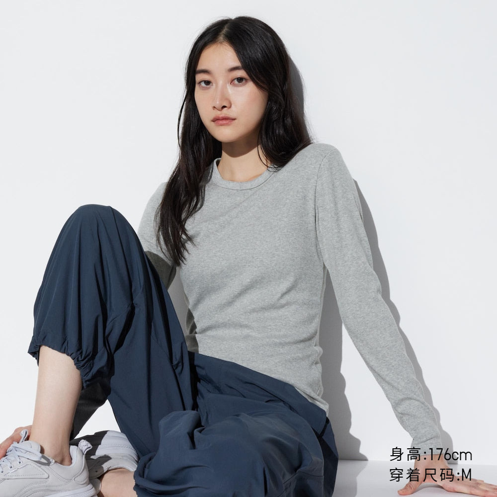 Uniqlo Women's Ribbed Crew Neck Long Sleeve Tee