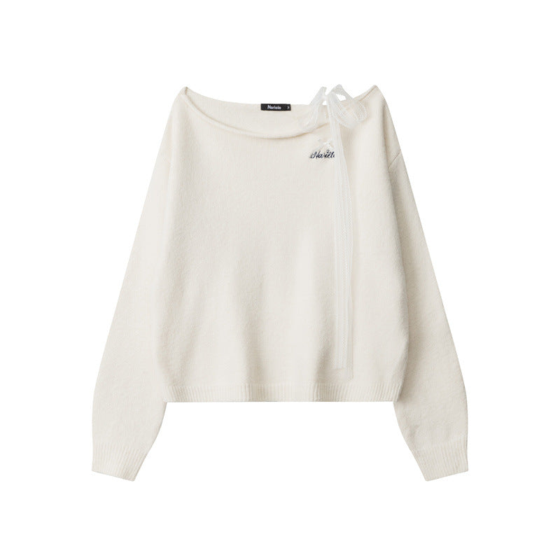 Nariele loose neckline streamer design cropped sweater